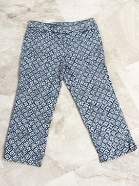 Lilly Pulitzer Palm Beach Fit Navy Blue & White Print Cropped Pants Size 10